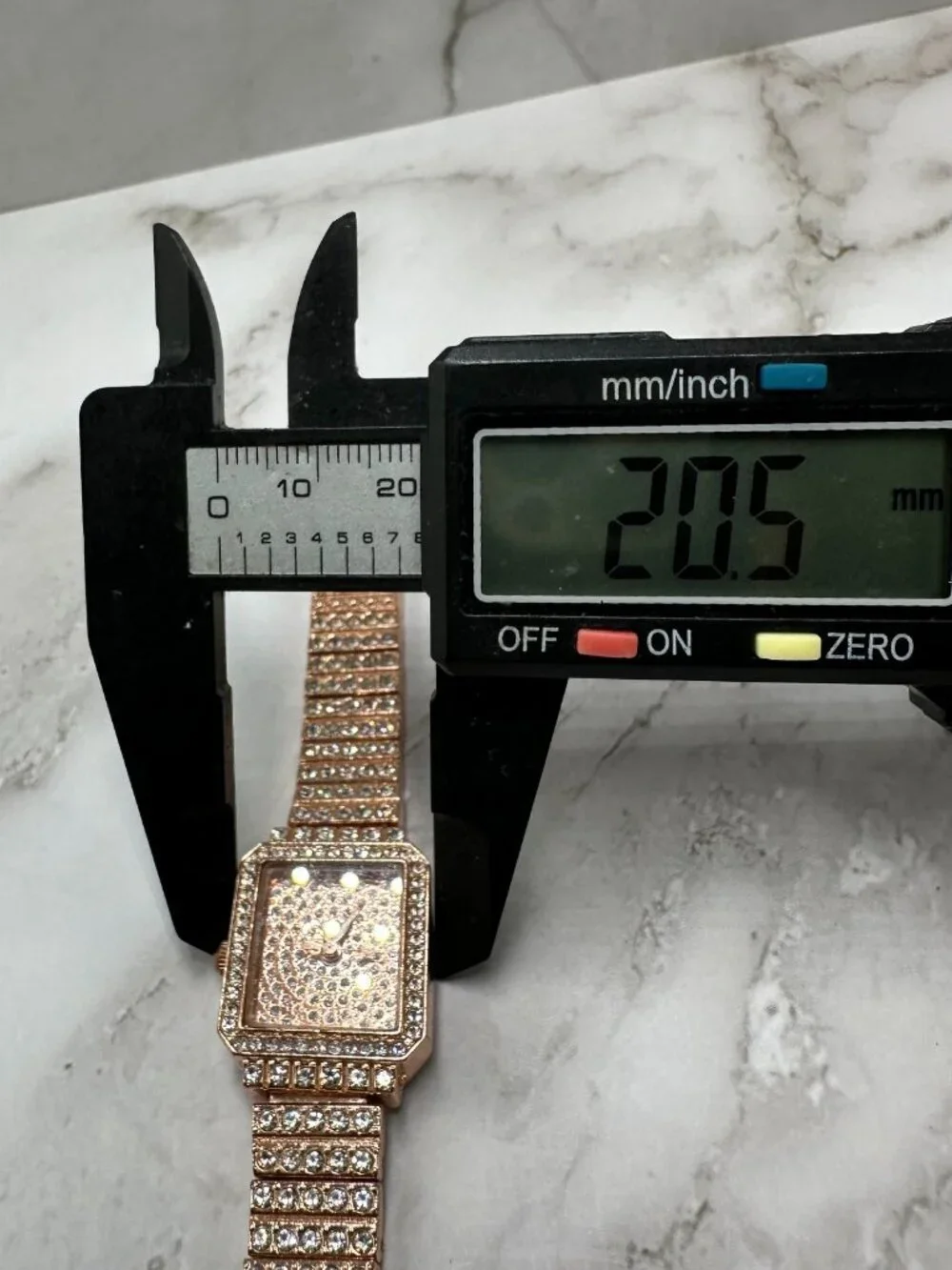 Rose Gold Tone Rhinestone Watch Womens Square Dial 20MM New Battery 6.5 Inch